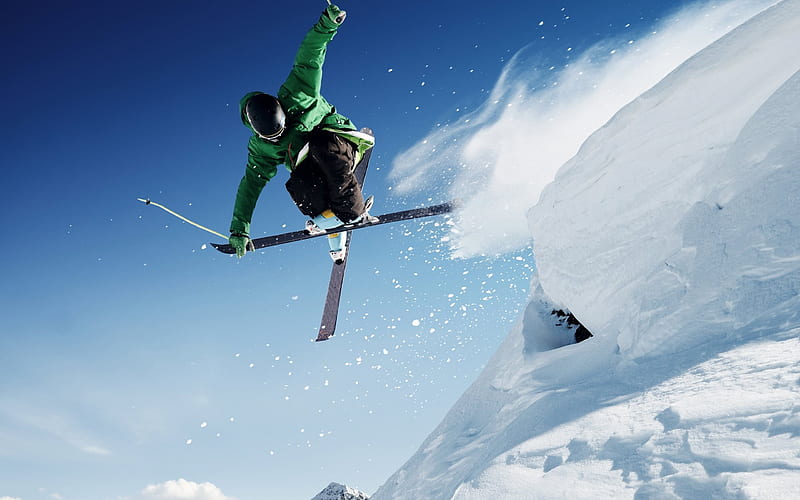 skiing, jumps, snow, winter, winter sports, extreme sports, HD wallpaper