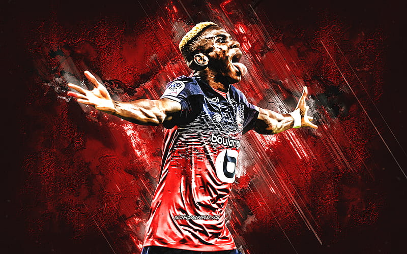 Victor Osimhen, Lille OSC, Nigerian footballer, portrait, red stone background, football, League 1, Lille, HD wallpaper