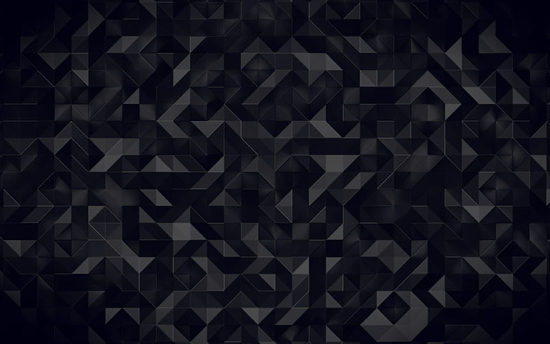 black triangles texture, black abstract background, geometric texture, abstraction, creative black texture, HD wallpaper