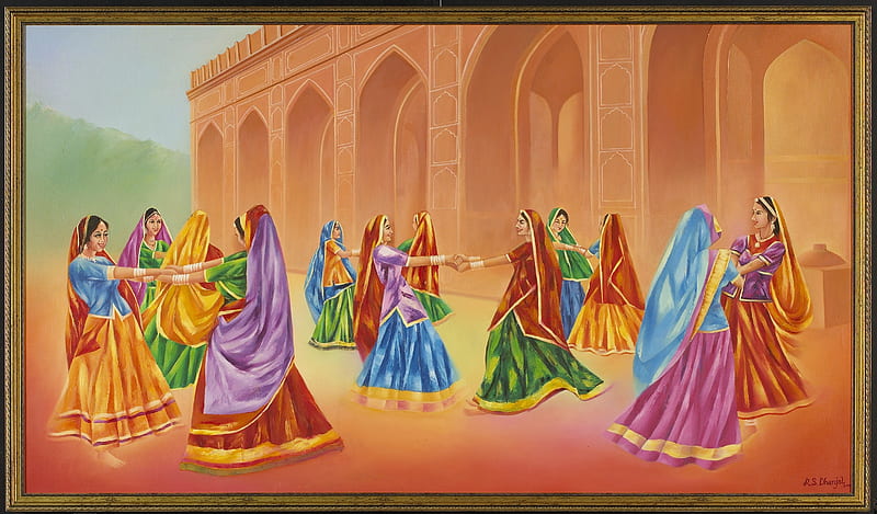 Rajasthani women celebrating ft – Rustic gold frame. Museum Style Paintings, HD wallpaper