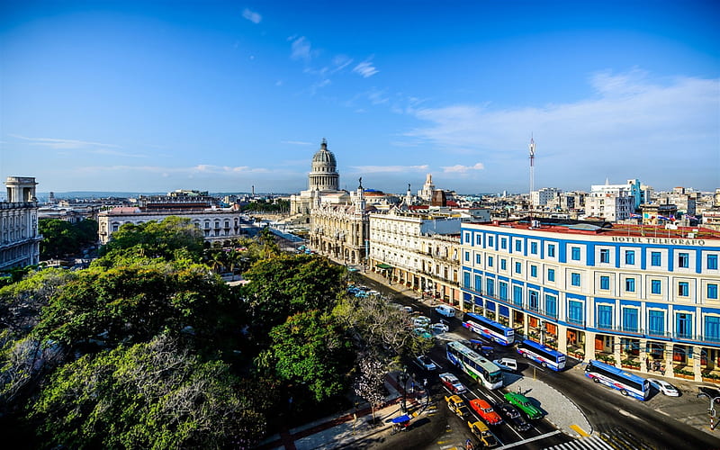 Havana, streets, summer, Parliament, landmark, Cuba, capital, HD wallpaper