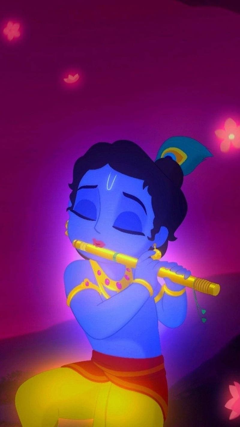 Little Krishna , gold flute little krishna , gold flute, lord, god, HD phone wallpaper