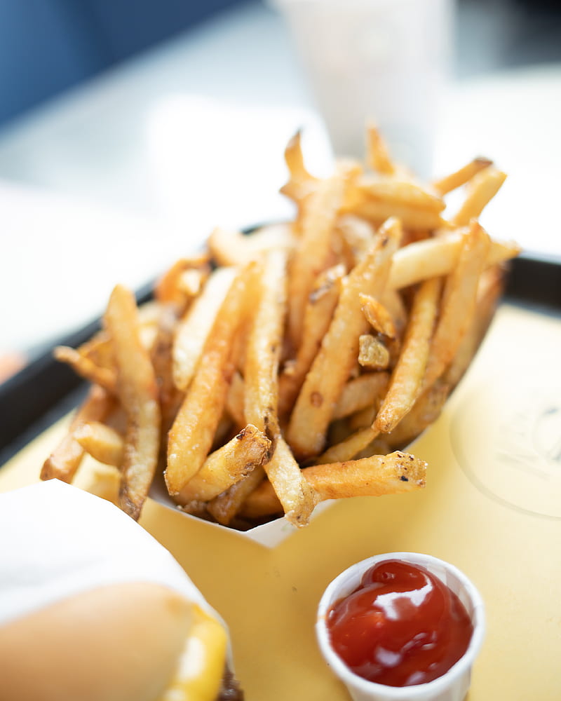 potato fries with tomato sauce dip, HD phone wallpaper