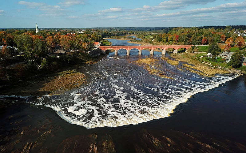 Venta River in Kuldiga, Latvia, waterfall, Latvia, river, bridge, HD ...