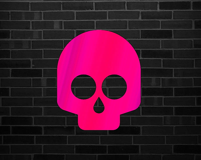 Dead, gizzzi, brick, labrano, wall, skull, pink, HD wallpaper