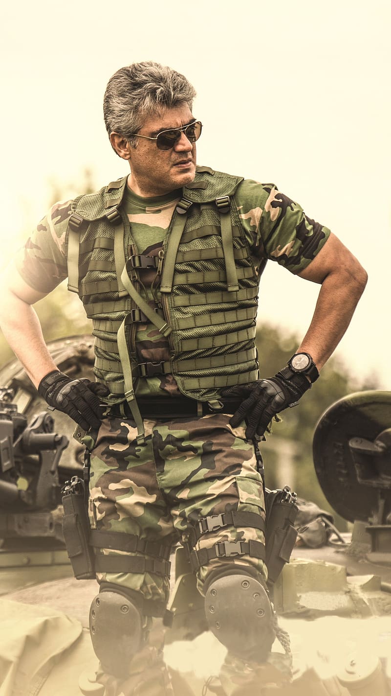 Ajith Kumar In Army Uniform, ajith kumar, army uniform, side look, actor, south indian, HD phone wallpaper