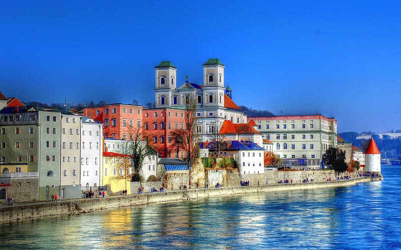 Passau, embankment, river, R, Bavaria, Germany, Europe, HD wallpaper