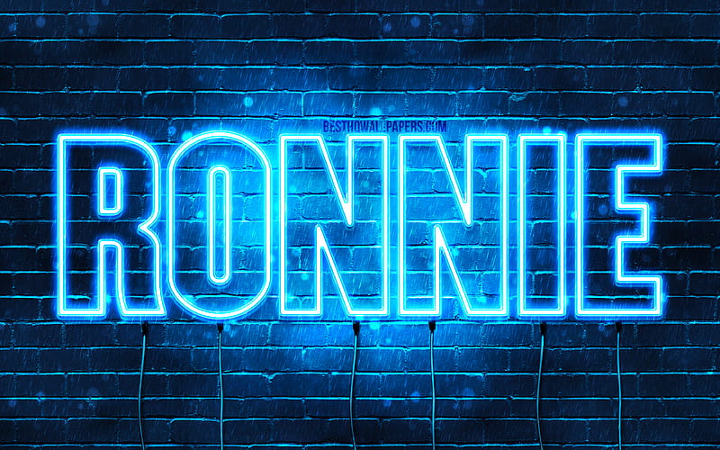 Ronnie with names, horizontal text, Ronnie name, Happy Birtay Ronnie, blue neon lights, with Ronnie name, HD wallpaper