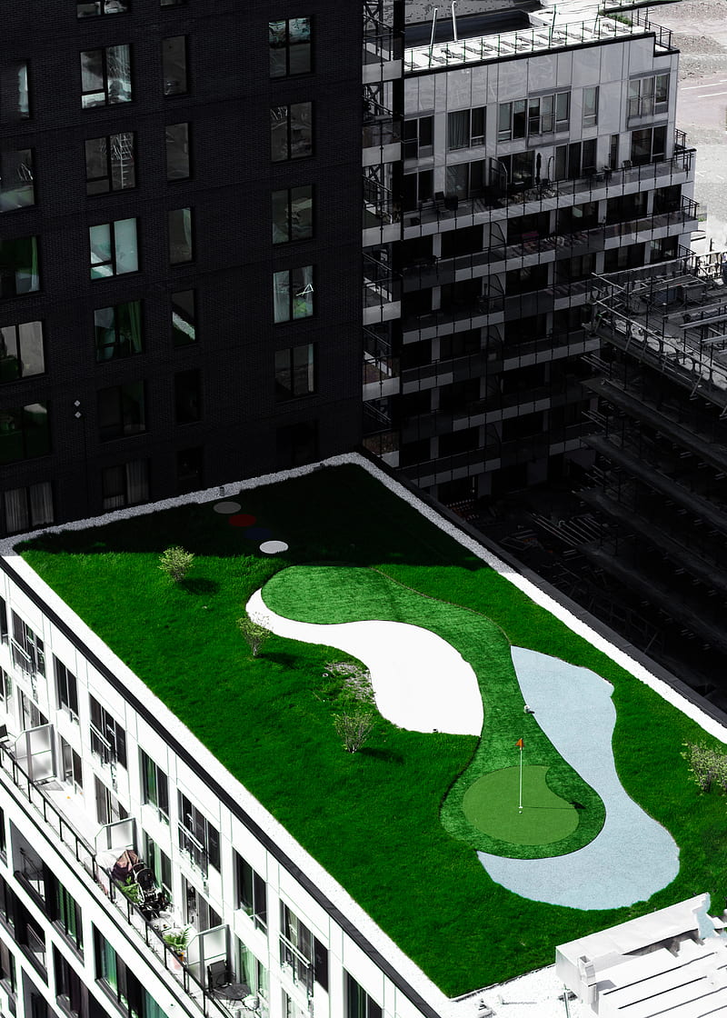 golf field on top of building during daytime, HD phone wallpaper