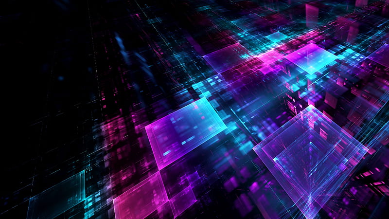 neon squares, geometric, colorful, Abstract, HD wallpaper