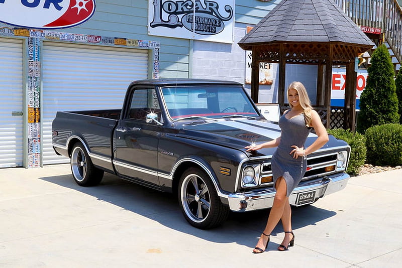 1968 Chevy C10 350 and Girl, Old-Timer, Pick Up, 350, Chevrolet, C10, Truck, Girl, HD wallpaper