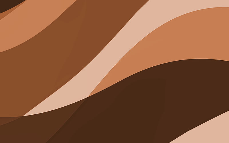 brown abstract waves minimal, brown wavy background, material design, abstract waves, brown backgrounds, creative, waves patterns, HD wallpaper
