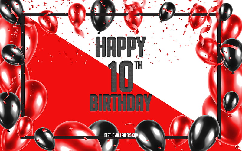 Happy 10th Birtay, Birtay Balloons Background, Happy 10 Years Birtay, Зеленый Birtay Background, 10th Happy Birtay, Зеленый черные balloons, 10 Years Birtay, Colorful Birtay Pattern, Happy Birtay Background, HD wallpaper