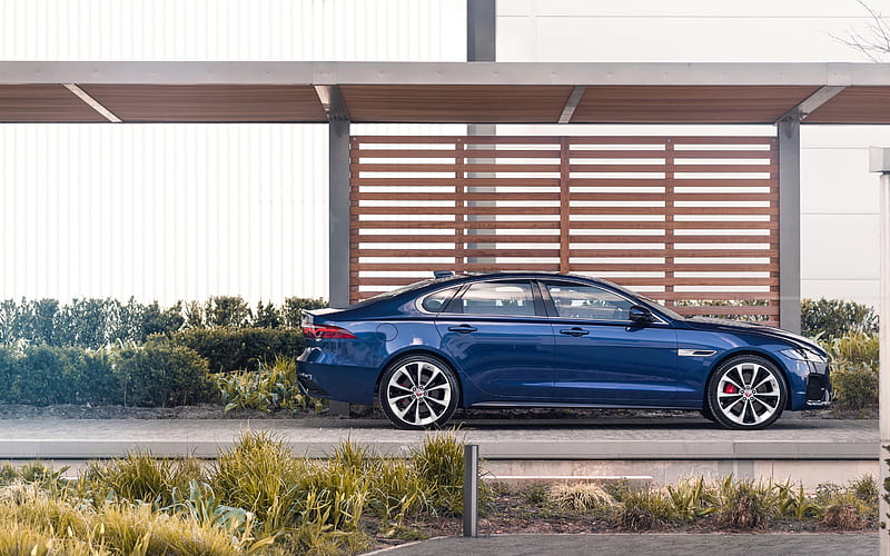 Jaguar XF, 2020, side view, sedan, exciter, new blue XF, British cars, Jaguar, HD wallpaper