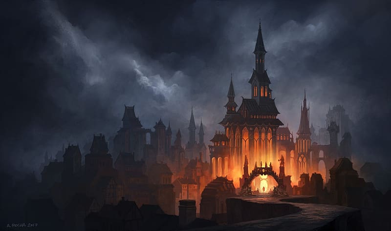 Fantasy, Fire, Gothic, Castles, Dark, Cloud, Castle, HD wallpaper