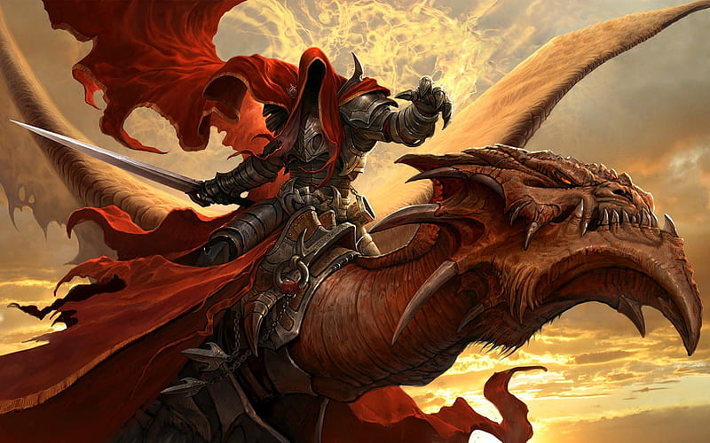 Fierce Dragon Rider, fantasy, cool, warrior, dragon, dragon rider, HD wallpaper