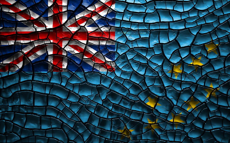 Flag of Tuvalu cracked soil, Oceania, Tuvalu flag, 3D art, Tuvalu, Oceanian countries, national symbols, Tuvalu 3D flag, HD wallpaper