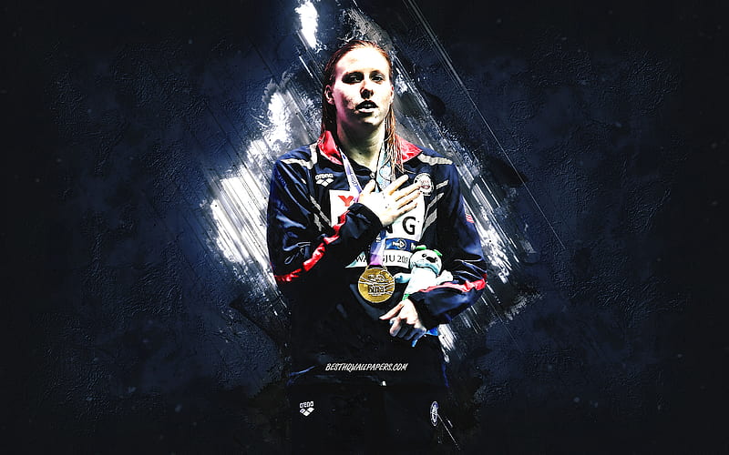 Lilly King, American swimmer, USA national team, blue stone background, American athlete, USA, HD wallpaper