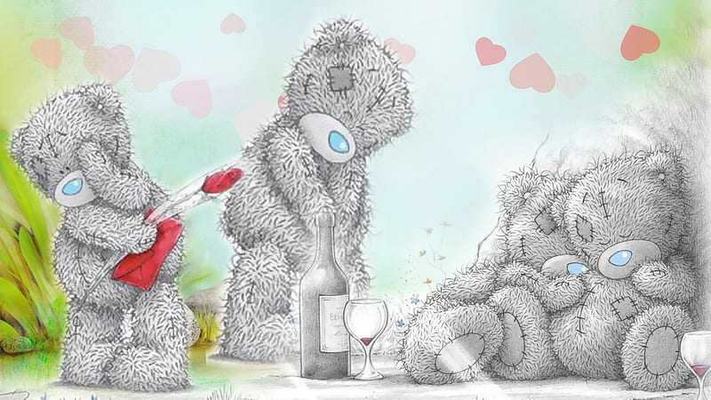 Sweet Teddy Bear Valentine, valentines day, cute, raggedy teddy bears, corazones, toys, cuddly, HD wallpaper