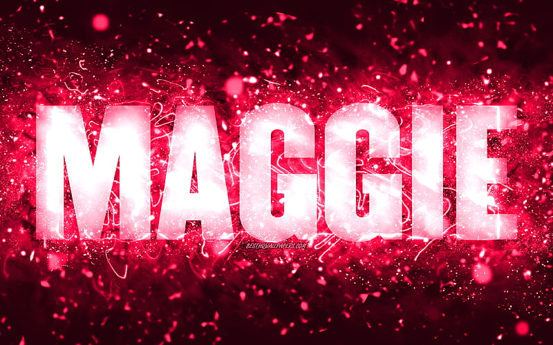 Happy Birtay Maggie, pink neon lights, Maggie name, creative, Maggie Happy Birtay, Maggie Birtay, popular american female names, with Maggie name, Maggie, HD wallpaper
