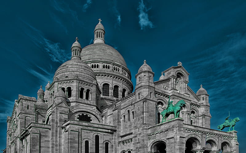 Sacre Coeur french landmarks, church, blue sky, Paris, France, Europe, HD wallpaper