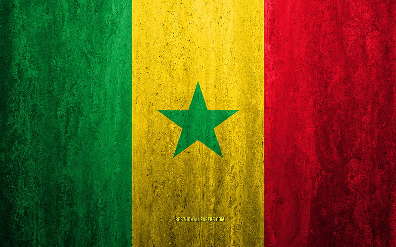 Flag of Senegal stone background, grunge flag, Africa, Senegal flag, grunge art, national symbols, Senegal, stone texture, HD wallpaper