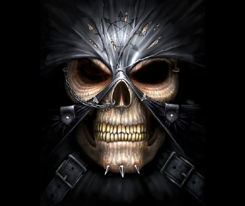 Duke of Hades, chain, cg, studs, black, fantasy, pentacle, dark, buckle, skull, HD wallpaper