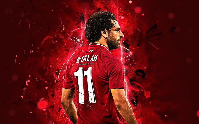 Mohamed Salah, back view, Liverpool FC, egyptian footballers, Salah, Premier League, LFC, abstract art, Mo Salah, soccer, neon lights, HD wallpaper