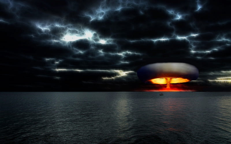 Nuclear Explosion over the Sea, oceans, nature, clouds, sky, sea, HD wallpaper