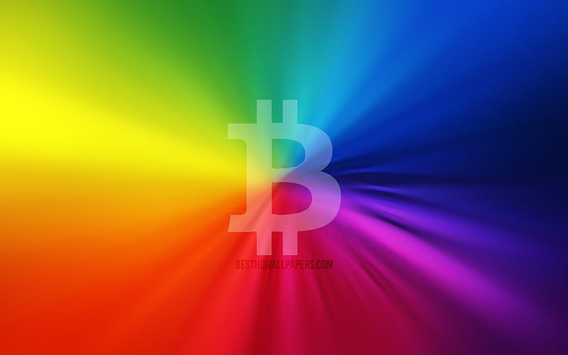 Bitcoin logo vortex, cryptocurrency, rainbow backgrounds, creative, artwork, Bitcoin, HD wallpaper