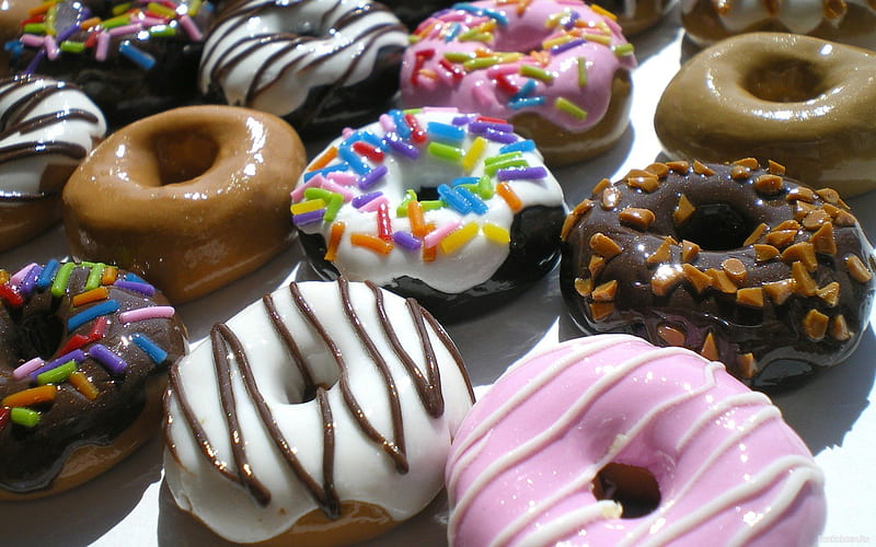 I Want the One in the Middle, sprinkles, glaze, chocolate, frosting, abstract, sweet, dessert, bakery, vanilla, doughnuts, HD wallpaper