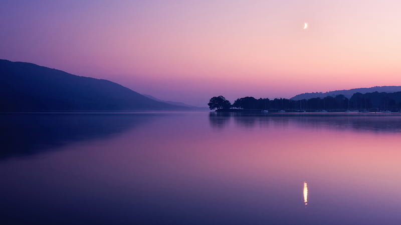 Lake With Purple Sky Background During Evening Nature, HD wallpaper ...