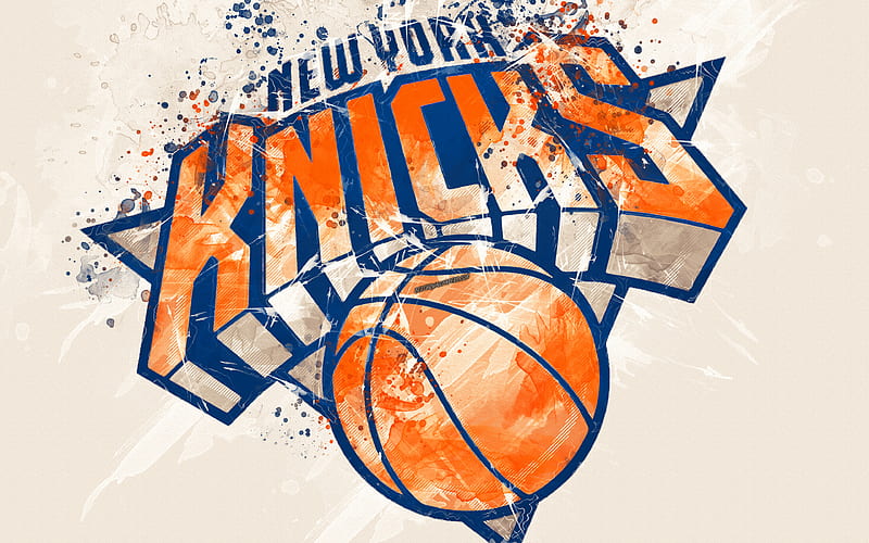New York Knicks grunge art, logo, american basketball club, orange grunge background, paint splashes, NBA, emblem, New York, USA, basketball, Eastern Conference, National Basketball Association, HD wallpaper