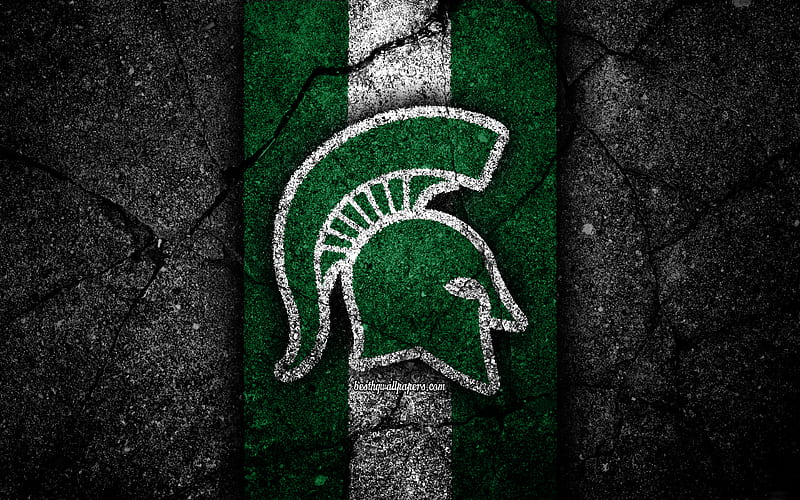 Michigan State Spartans american football team, NCAA, green white stone, USA, asphalt texture, american football, Michigan State Spartans logo, HD wallpaper