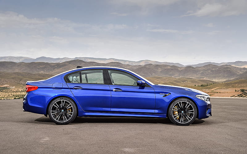 BMW M5, 2018, side view, blue m5, new m5, sedan, German cars, BMW, HD wallpaper