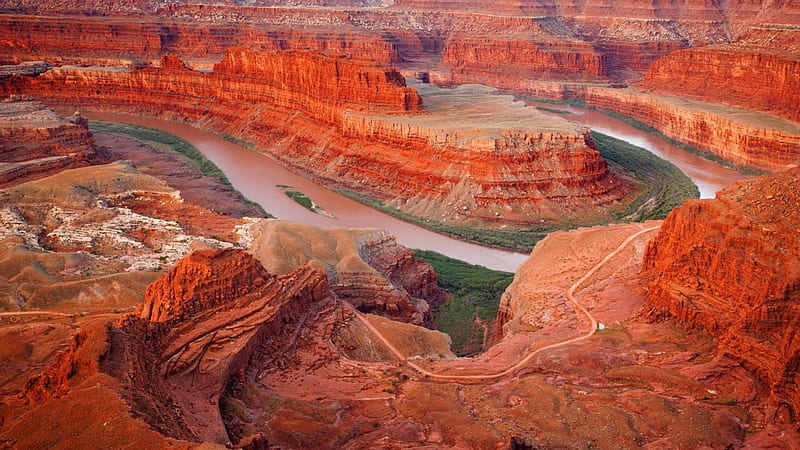 bend in the colorado river in grand canyon, river, clay cliffs, canyon, bend, HD wallpaper