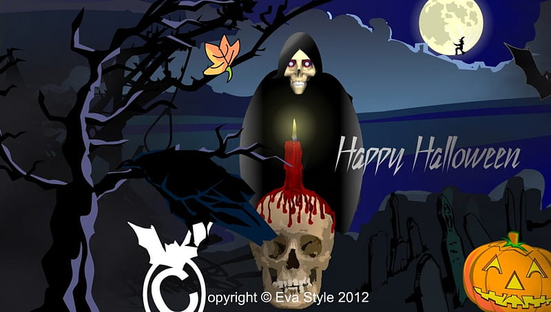 Happy Halloween, fantasma, calabaza, cementerio halloween, cuervo, HD wallpaper