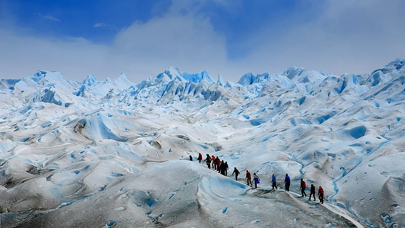 Hikers at Perito Moreno Glacier, Ice, Glaciers, Nature, Mountains, Landscapes, Hikers, HD wallpaper