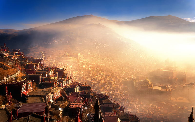 Seda Monastery Seda, fog, Sertar, Kham Tibet, Asia, HD wallpaper
