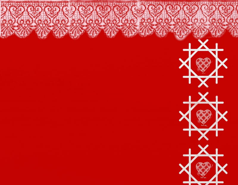 red with hearts and lace, red, background, lace, love, heart, trellis, HD wallpaper