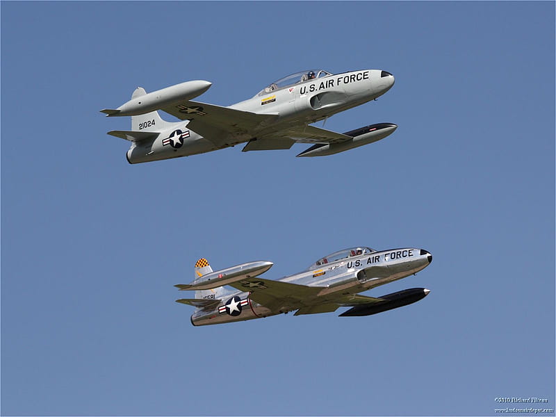 Pair of T-33's, shooting, aircraft, plane, t33, lockheed, jet, star, HD wallpaper