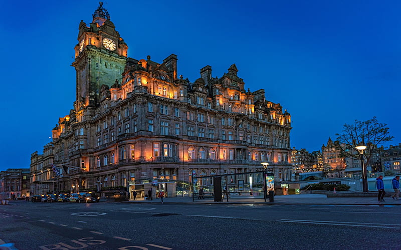 Edinburgh, evening, Balmoral Hotel, sunset, beautiful old building, Scotland, United Kingdom, HD wallpaper