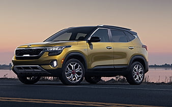 Kia Seltos, 2020, front view, golden crossover, new golden Seltos, exterior, korean cars, Kia, HD wallpaper