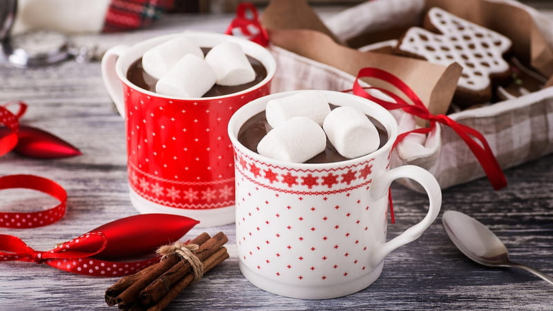 Hot Chocolate, christmas, marsmallow, chocolate, hot, cup, winter, HD wallpaper