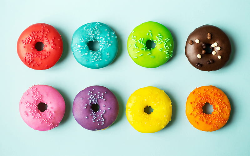 donuts, pastries, colorful cream, colored donuts, sweets, HD wallpaper
