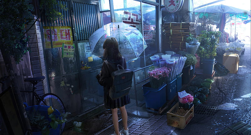 Anime Girl Umbrella Rainy Day , anime-girl, anime, artist, artwork, digital-art, umbrella, artstation, HD wallpaper