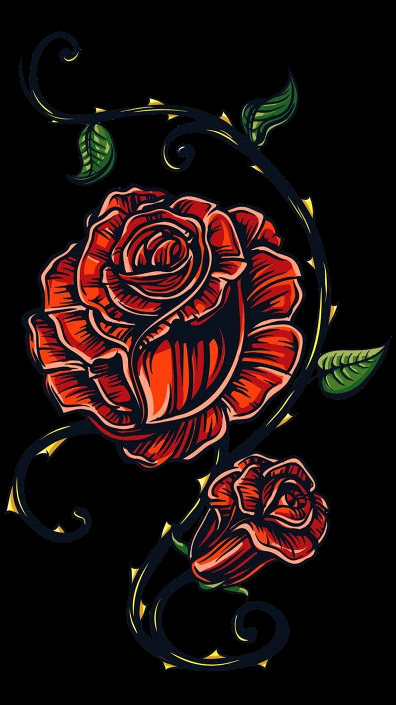 Rose Amoled, black, green, red, super amoled, tattoo, HD phone wallpaper
