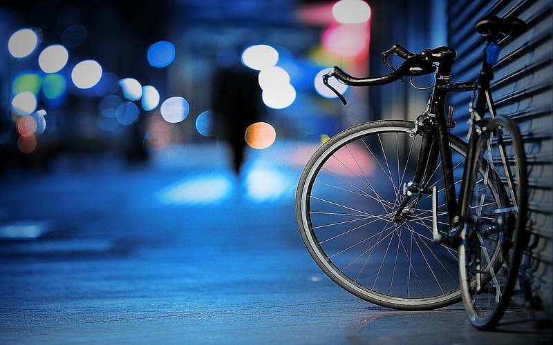 Night, City, Light, Alone, Mood, Bicycle, Vehicles, HD wallpaper