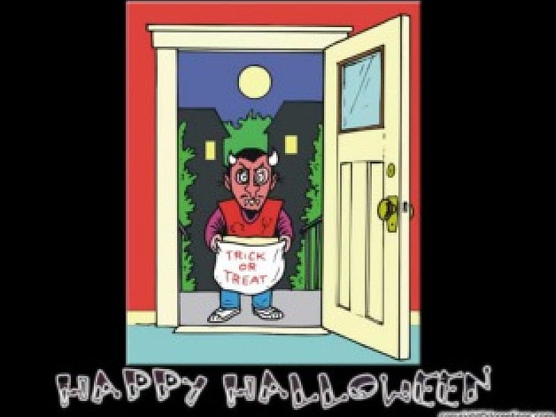 Trick or Treat, trick, costume, halloween, lolly bag, door, full moon, child, treat, night, HD wallpaper