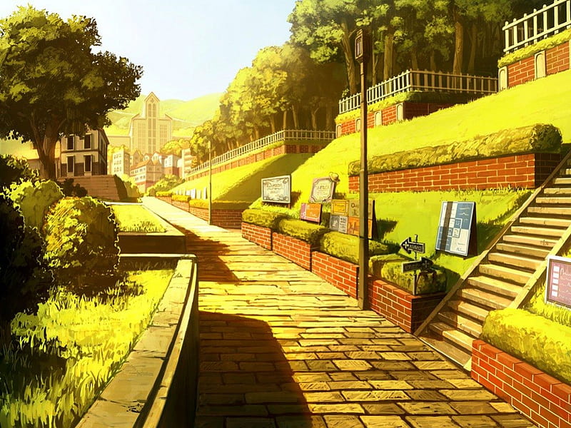 Parque de anime, amarillo, pueblo, anime, césped, puesta de sol, carpeta,  guay, Fondo de pantalla HD | Peakpx